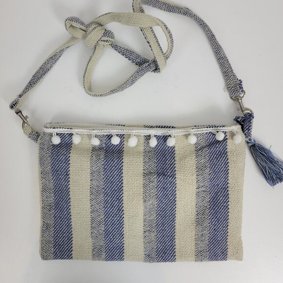 Womens Bag One Size Blue Woven Striped Bohemian Style Crossbody - Picture 1 of 9